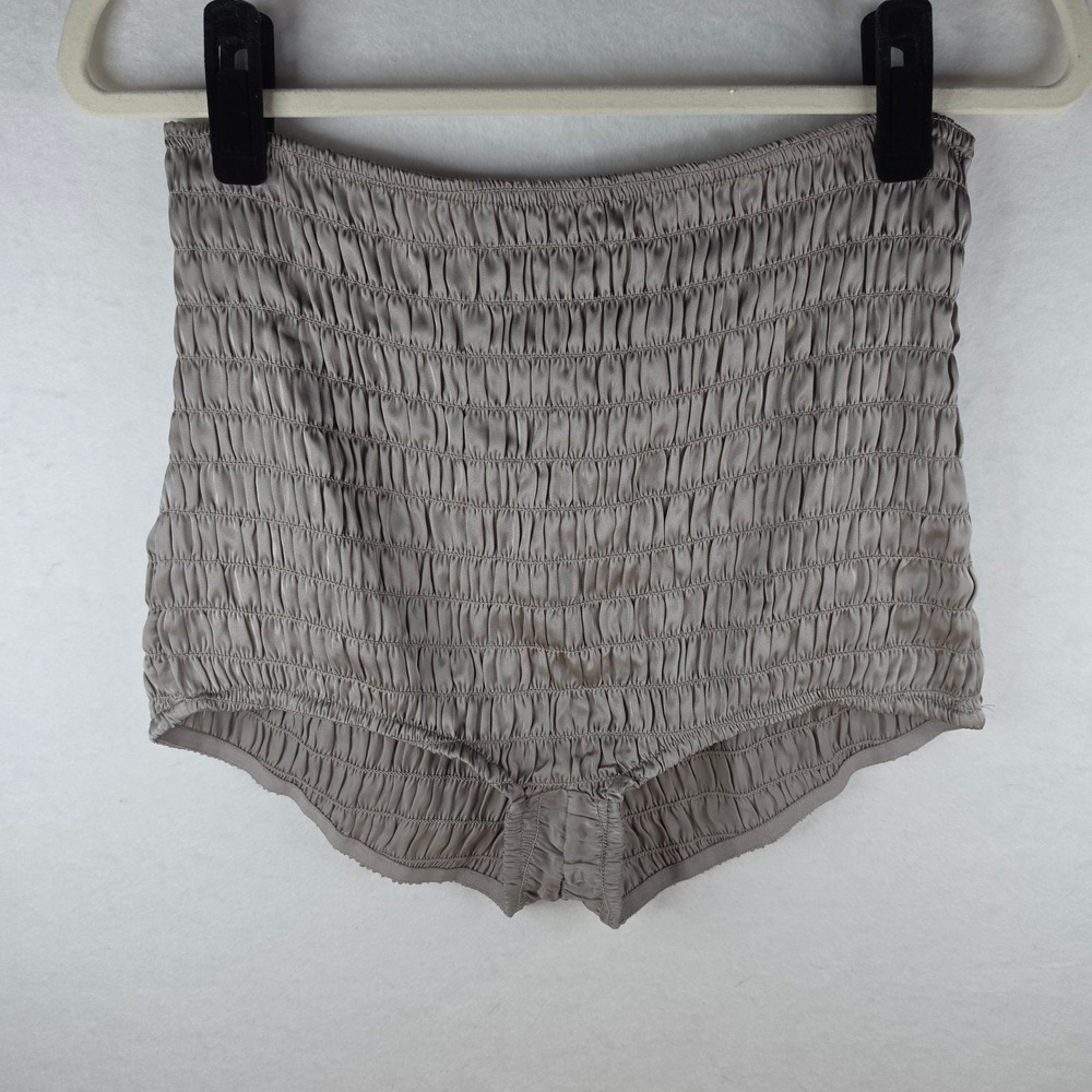 Free People Intimately Smocked Satin Bloomer Shorts Taupe Brown Large